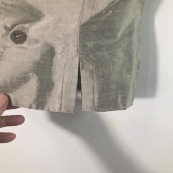 Womens Vintage Maggy London Slub Silk Top Short Sleeve Gray 4 Lined Button Back - Picture 7 of 9